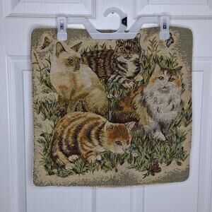 Cat and Butterfly Tapestry Throw Pillow Cover Gold Rope Trim Reversible